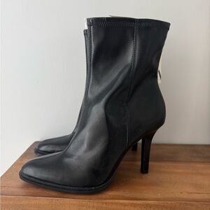 Zara Faux Leather Black Heeled Boots - Women’s 38